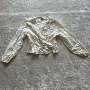 American Eagle Outfitters Cream Lightweight Button-Front Blouse